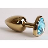 <strong>Золотистая анальная пробка с голубым стразиком-сердечком - 7,5 см.</strong> <br />
Металлическая пробка с ограничительным основанием для безопасного использования. <div class="charTableblock"><div><span>Длина, см</span>: 7,5</div><div><span>Диаметр, см</span>: 2,8</div><div><span>Материал</span>: металл</div><div><span>Цвет</span>: другой</div><div><span>Особенности</span>: пробка; ювелирка</div><div><span>Особенности</span>: без вибрации; гладкая</div><div><span>Длина, см</span>: 5-8</div><div><span>Диаметр, см</span>: 2</div><div><span>Цвет кристалла</span>: голубой/синий/фиолетоый</div></div> Золотистая анальная пробка с голубым стразиком-сердечком - 7,5 см.
Металлическая пробка с ограничительным основанием для безопасного использования.