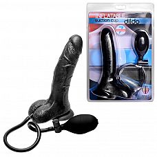 Inflatable Suction Cup Dildo - Black 
