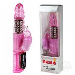 Розовый вибратор-ротатор с клиторальным зайчиком - 24,5 см. Розовый вибратор-ротатор с клиторальным зайчиком - 24,5 см.