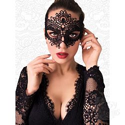 Чёрная высокая кружевная маска с крупным цветком в верхней части  Чёрная высокая кружевная маска с крупным цветком в верхней части