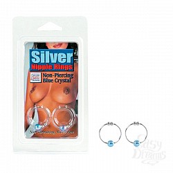  ��������� Silver with Blue Crystal Bead Nipple Rings 2634-05CDSE