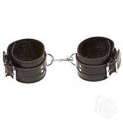 Чёрные кожаные оковы X-Play с чёрным мехом внутри Чёрные кожаные оковы X-Play с чёрным мехом внутри