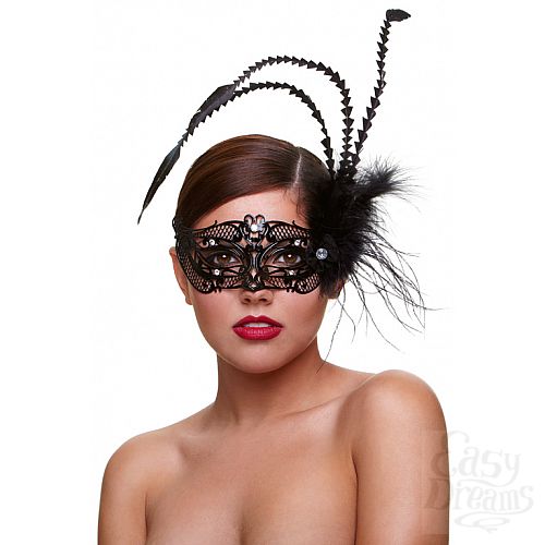 Фотография 1:  Маска со стразами и с пухом Masq Fantasia черная Фотография 1:  Маска со стразами и с пухом Masq Fantasia черная