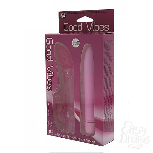 Фотография 2  Розовый вибратор с рельефной насадкой GOOD VIBES ORGASMIC DREAM VIBRATOR SET - 15,2 см.