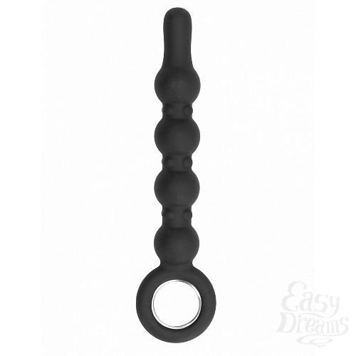 Фотография 1:  Чёрный анальный стимулятор No.59 Dildo With Metal Ring - 22,5 см.