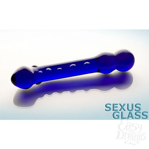 Фотография 1:  Двойной стеклянный фаллос синего цвета (Sexus-glass 912099)