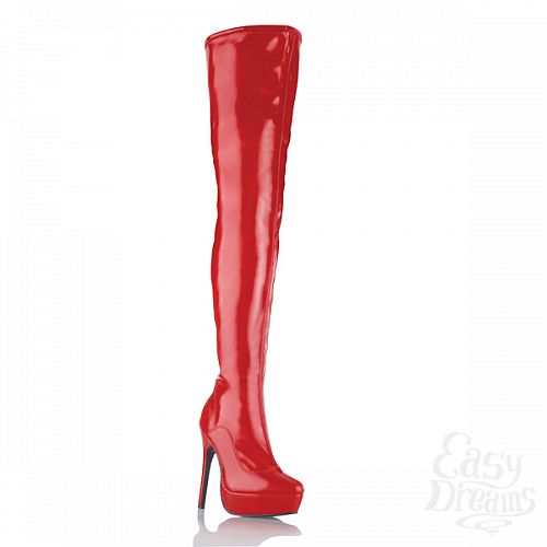 Фотография 1:  Ботфорты из лаковой искусственной кожи RED SKIN-TIGHT HB206-RED-37