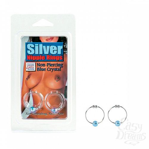 ���������� 1:  ��������� Silver with Blue Crystal Bead Nipple Rings 2634-05CDSE