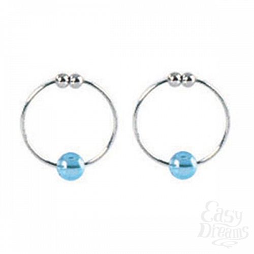 ���������� 2  ��������� Silver with Blue Crystal Bead Nipple Rings 2634-05CDSE