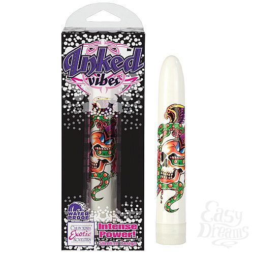 Фотография 1:  Белый вибратор с цветной татуировкой INKED SUPERSLIMS 0505-10 BX SE