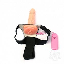 Страпон с вибрацией и мини-вагиной, 19 см., Телесный Страпон с вибрацией и мини-вагиной, 19 см., Телесный