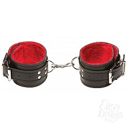 Чёрные кожаные оковы X-Play с красным мехом внутри Чёрные кожаные оковы X-Play с красным мехом внутри